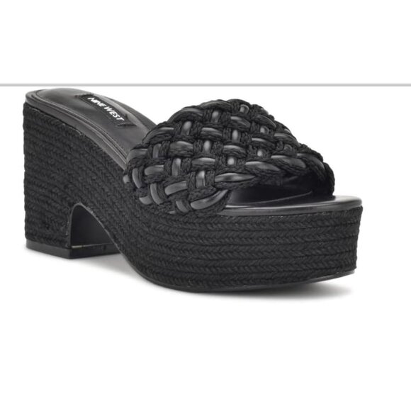 Nine West Roxana Platform Wedge Slide Sandals Black Braided Size 7.5 - Picture 1 of 6